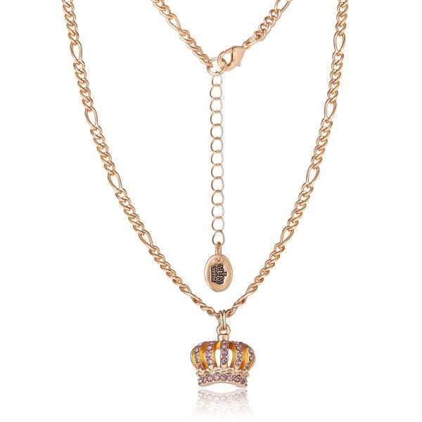Pink Crystal Crown Pendant Necklace & Stud Earrings Set - Image 4
