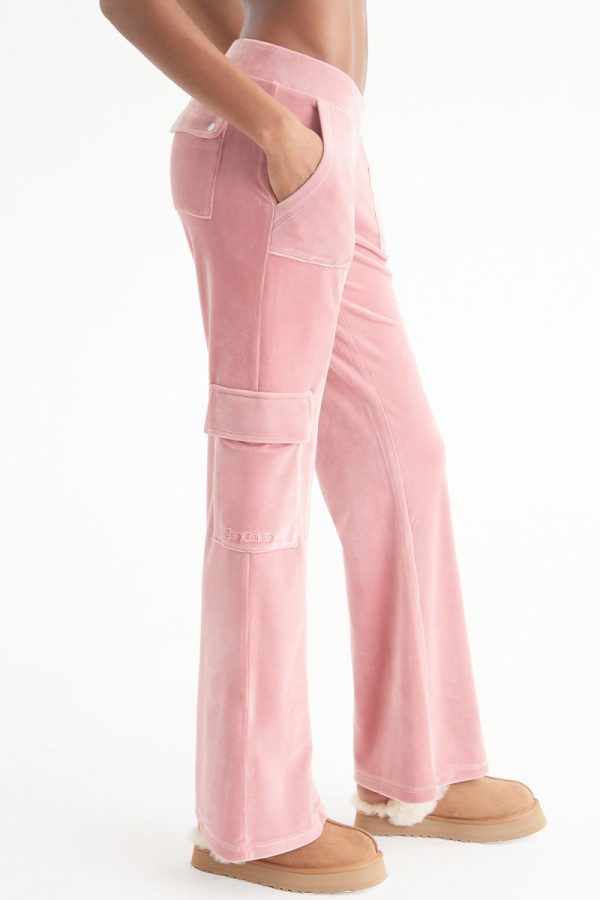 Low Rise Snap Pocket Velour Cargo Pants - Image 3