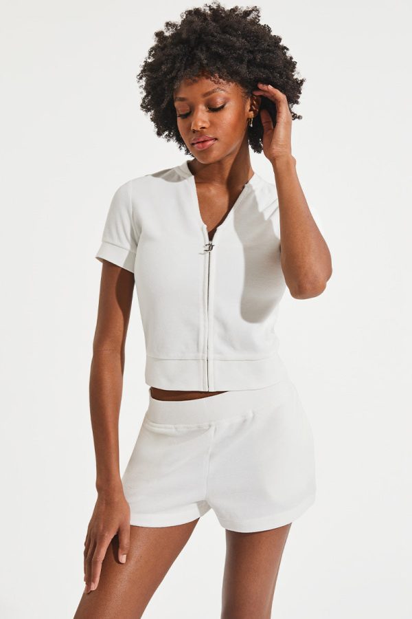Short Sleeve Big Bling Cotton Velour Zip-Up - Image 3