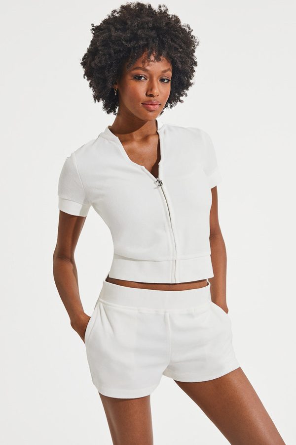 Short Sleeve Big Bling Cotton Velour Zip-Up - Image 2