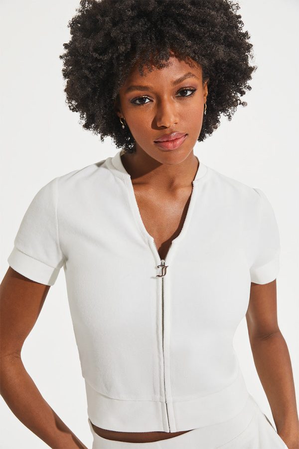 Short Sleeve Big Bling Cotton Velour Zip-Up - Image 7
