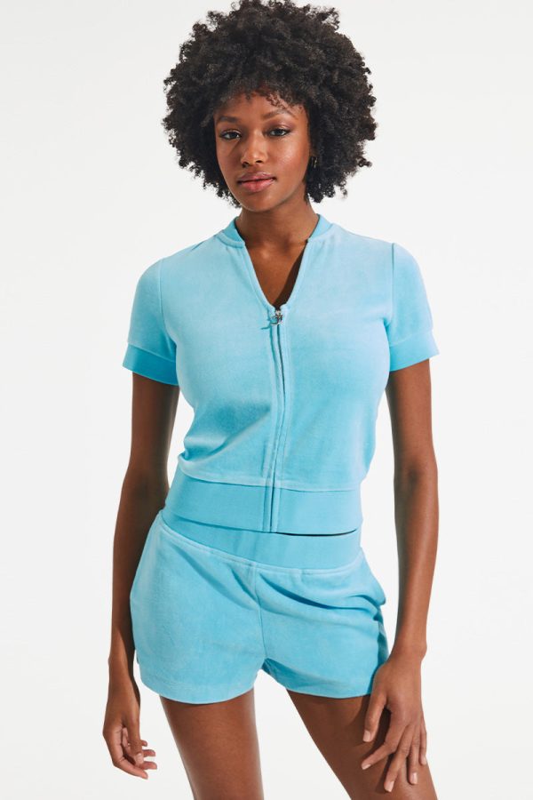 Short Sleeve Big Bling Cotton Velour Zip-Up - Image 2
