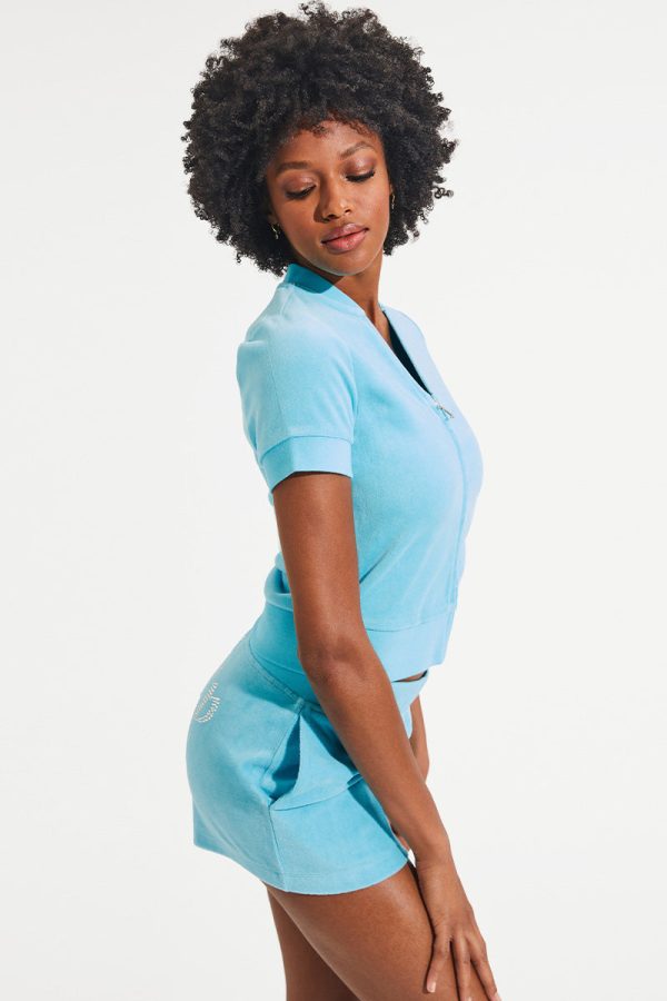 Short Sleeve Big Bling Cotton Velour Zip-Up - Image 3