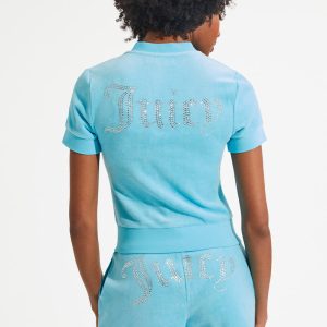 Short Sleeve Big Bling Cotton Velour Zip-Up