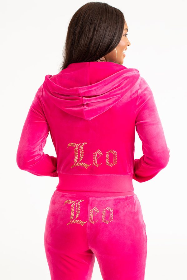 Leo Customizable Big Bling Velour Hoodie - Image 3