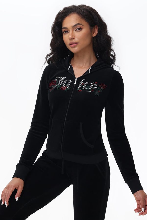 Juicy Roses Bling Cotton Velour Hoodie - Image 2