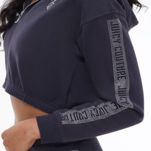 Cropped Fleece Hoodie With Side Bling