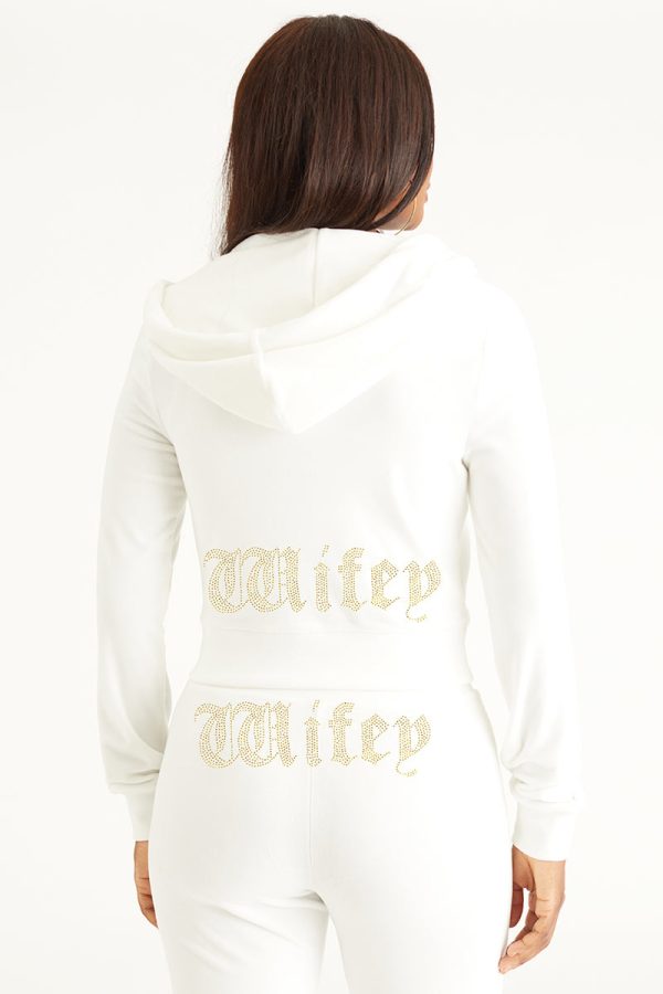 Wifey Customizable Big Bling Velour Hoodie - Image 2