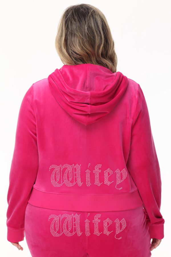 Wifey Customizable Big Bling Velour Hoodie - Image 8