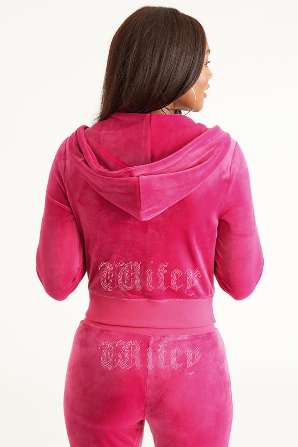 Wifey Customizable Big Bling Velour Hoodie - Image 3