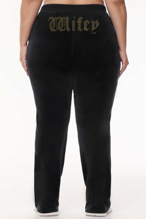 Wifey Customizable Big Bling Velour Track Pants - Image 3