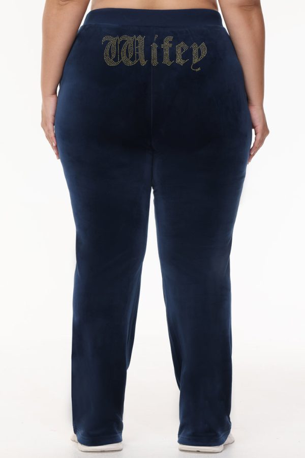 Wifey Customizable Big Bling Velour Track Pants - Image 3