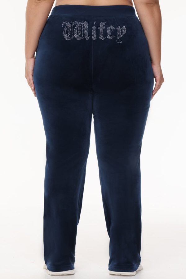 Wifey Customizable Big Bling Velour Track Pants - Image 4