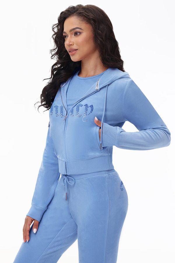 Front Ombre Big Bling Velour Hoodie - Image 2