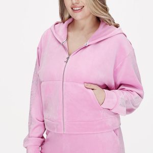 Plus-Size Velour Cropped Jacket With Side Bling