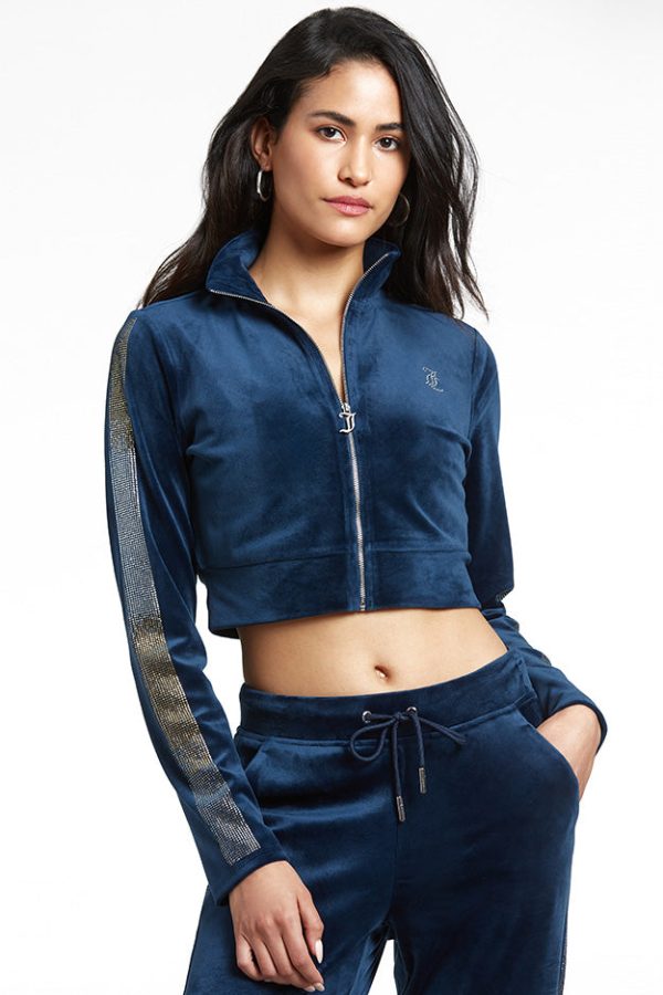 Monogram Velour Cropped Track Jacket with Ombre Sleeve Bling??REJUICED - Image 2