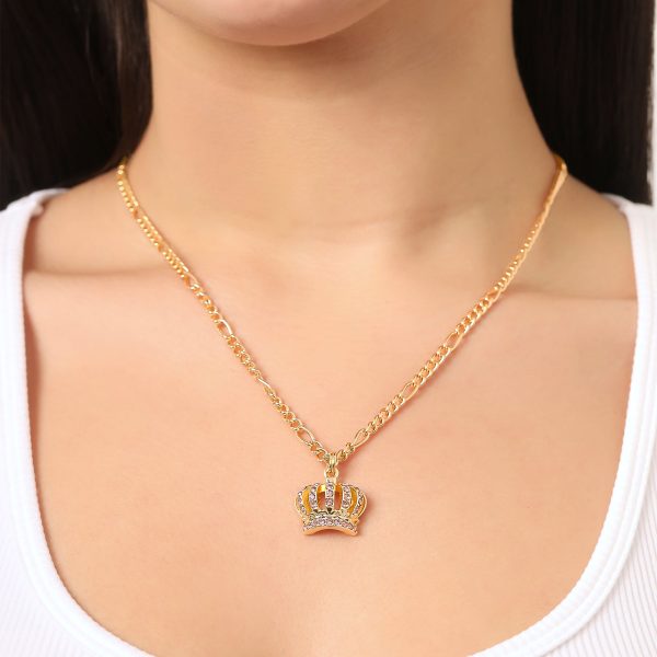Pink Crystal Crown Pendant Necklace & Stud Earrings Set - Image 3