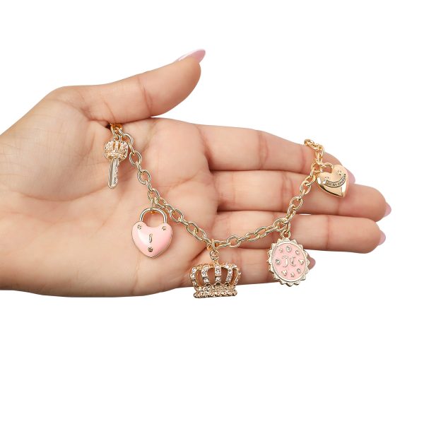 Charm Necklace with Pink Enamel Accents and Crystal Details - Image 4