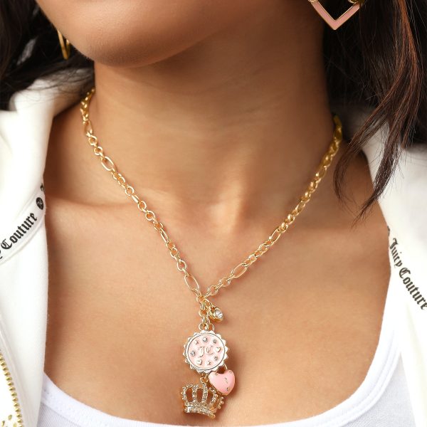 Layered Charm Necklace with Pink Enamel Accents - Image 2