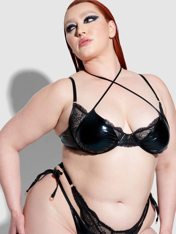 Frederick's Of Hollywood Onyx Leather & Lace Underwire Swim Top - Image 9