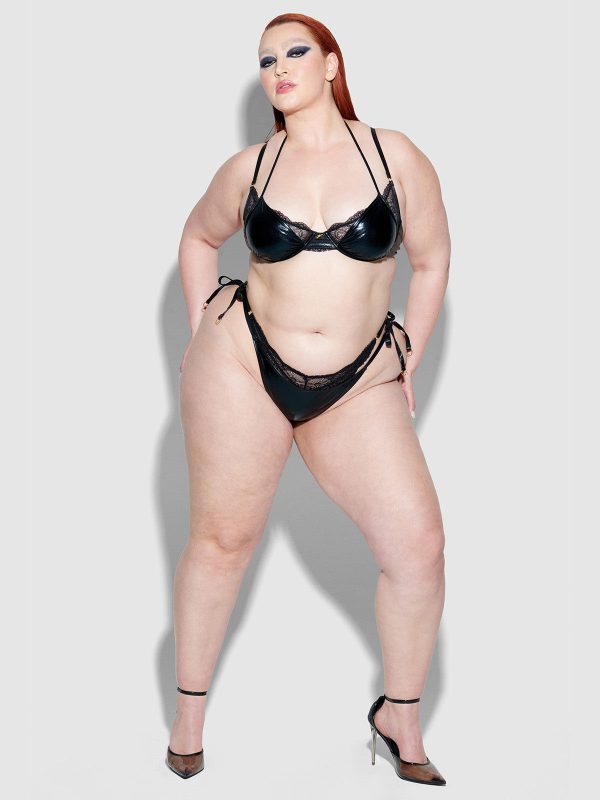 Frederick's Of Hollywood Onyx Leather & Lace Underwire Swim Top - Image 10