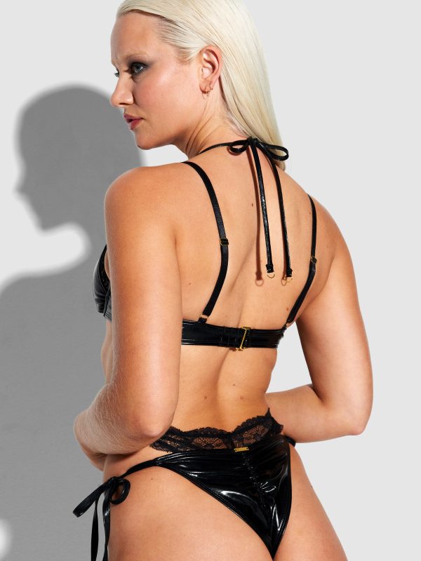 Frederick's Of Hollywood Onyx Leather & Lace Underwire Swim Top - Image 2